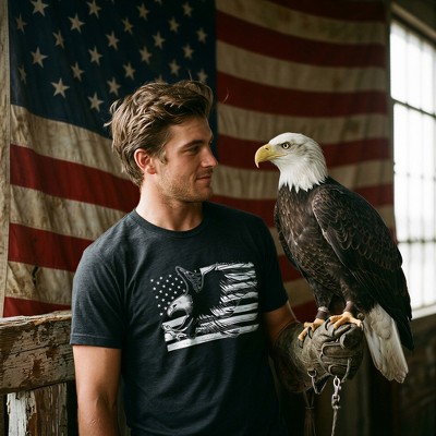 Мужские футболки Crazy Dog T-Shirts, Inc. Mens Eagle Over Grunge Flag Funny T shirts Vintage Cool Novelty Shirts USA T shirt - Crazy Dog Men's T Shirt For Fourth Of July Black L — фото 3