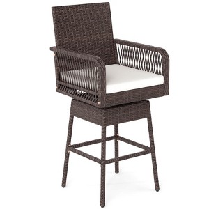 Costway 1/2/4 PCS 29" Patio 360° Swivel Bar Stool with Cross-Woven Armrests Footrest & Seat Cushion - 1 of 4