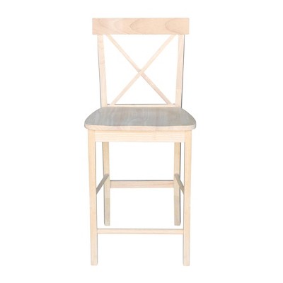 Traditional Solid Parawood X-Back 24" Counter Stool, Unfinished
