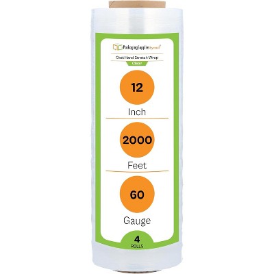 PSBM 4 Rolls 12" x 2000 Ft. x 60 Gauge Clear Cast Hand Stretch Wrap Shrink Film