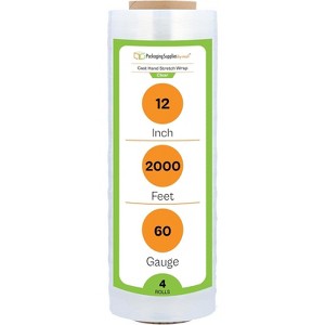 PSBM 4 Rolls 12" x 2000 Ft. x 60 Gauge Clear Cast Hand Stretch Wrap Shrink Film - 1 of 4