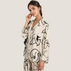 Anna-Kaci Lounge Women's Abstract Floral Woven Pajama Set with Long Sleeve Button Top and Wide Leg Pants - 3 of 4