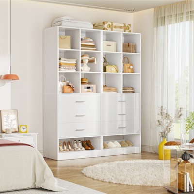 Aheaplus Closet Organizer with 3 Drawers,  Freestanding Wardrobe System with Shoe Shelf