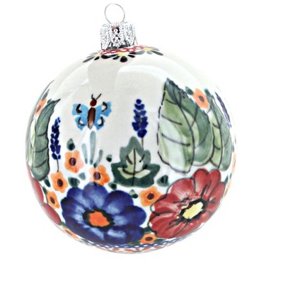 Blue Rose Polish Pottery Floral Butterfly Christmas Ornament