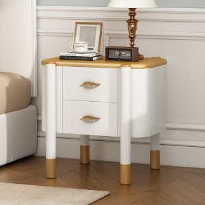 JANSNO Modern Nightstand with 2 Drawers, Curved Profile & Feather-Shaped Metal Handles - 1 of 4