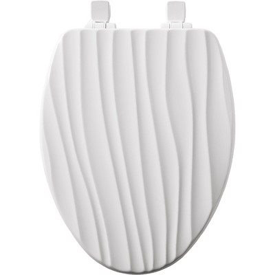 White Elongated Sculptured Rainfall Enameled Wood Toilet Seat