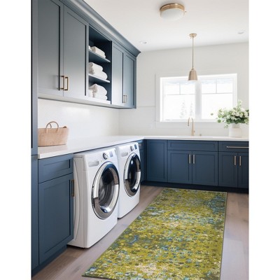 Green Abstract Easy Care Indoor Runner Rug