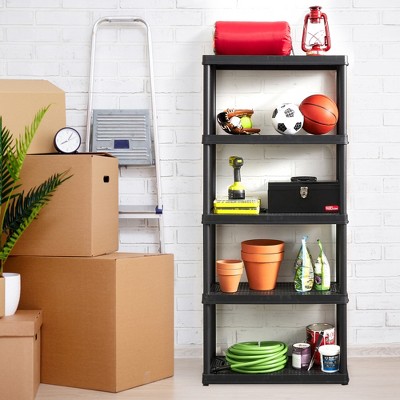 Sleek 5-Shelf Black Plastic Ventilated Storage Organizer, 32"x14"