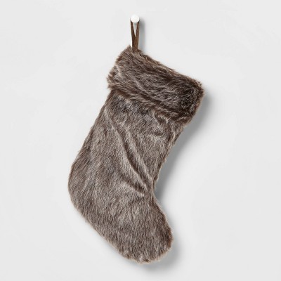 18" Faux Fur Christmas Stocking Brown/Gray - Wondershop™