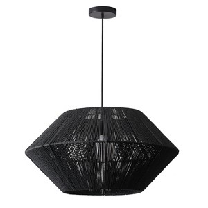 Dewdrop Modern Black Pendant Light with Woven Rope Shade Geometric Hanging Ceiling Fixture for Dining Room - 1 of 4
