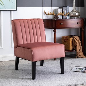 Velvet Mid-Century Modern Accent Chairs Set of 2 with Channel Tufting, Plush Seat and Solid Wood Legs - 1 of 4