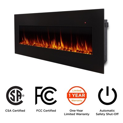 Corretto 72" Black Wall Mounted Electric Fireplace with Mantel