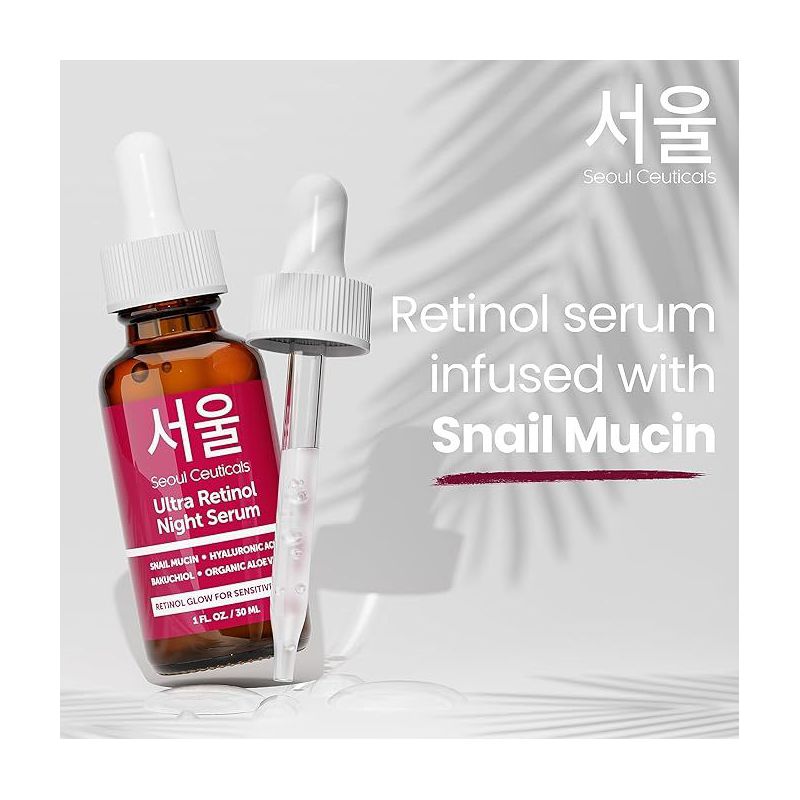 Seoul Ceuticals 1% Korean Retinol Night Serum for Face - 97.5% Snail Mucin + Hyaluronic Acid + Bakuchiol, Cruelty Free K Beauty for Sensitive Skin 1oz, 2 of 7