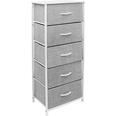 Sorbus Narrow 5 Drawers Nightstand with Steel Frame, Wood Top, Easy Pull Fabric Bins for Home, Bedroom, Office & Dorm