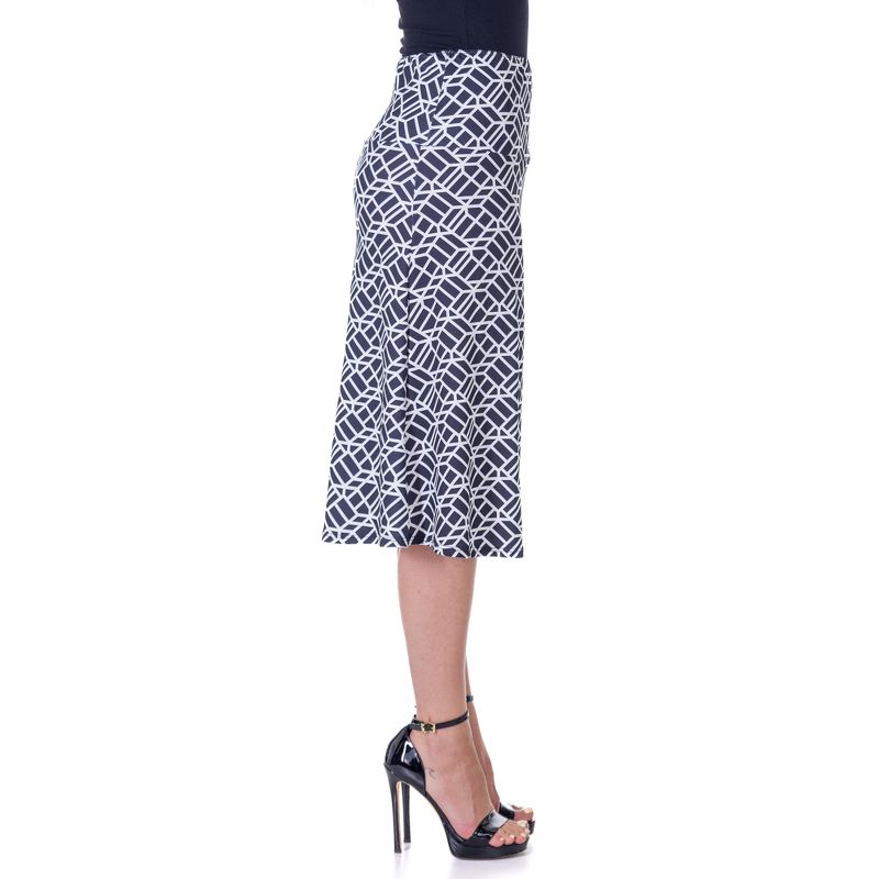 24seven Comfort Apparel Black Geometric Print Comfortable Elastic Waist Knee Length Skirt, 2 of 7