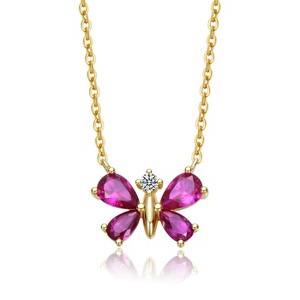 Guili Teens sterling silver butterfly necklace with ruby colored cubic zirconia. A delightful touch of sparkle and elegance - 1 of 2