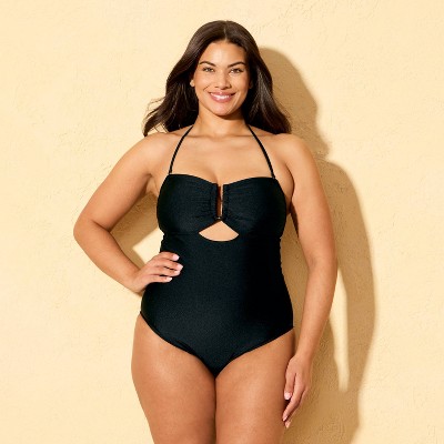 Shade & Shore Women's High Shine U-Bar Tummy Control Bandeau Medium Coverage One Piece Swimsuit - Shade & Shore™ Black L — фото 4
