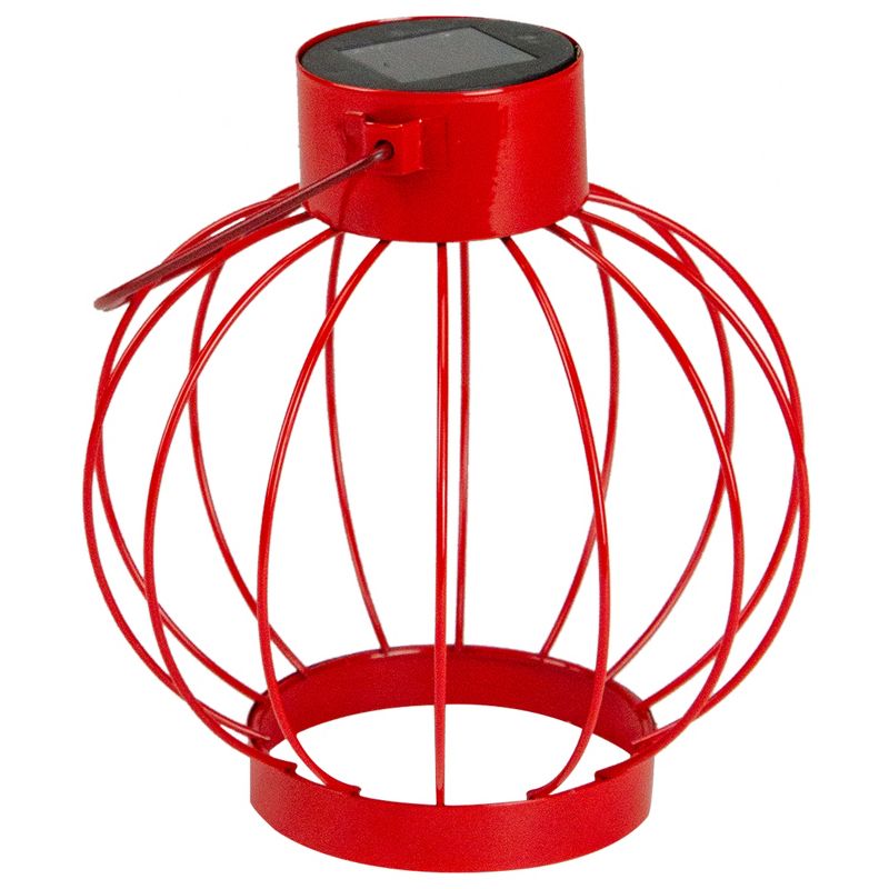 Northlight 6.5" Red Outdoor Hanging LED Solar Lantern with Handle, 4 of 5