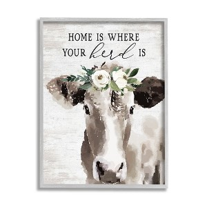 Stupell Your Herd Is Boho Floral Cow Framed Giclee - 1 of 4