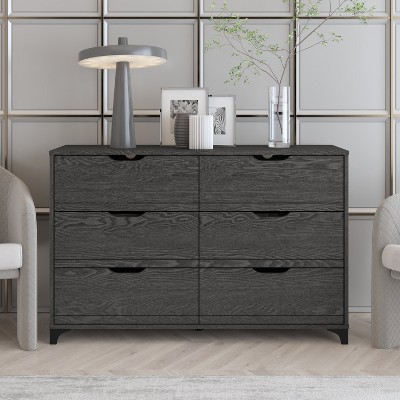 Galano Lilay 6 Drawer Dresser (Interlock) - Dark Grey Oak