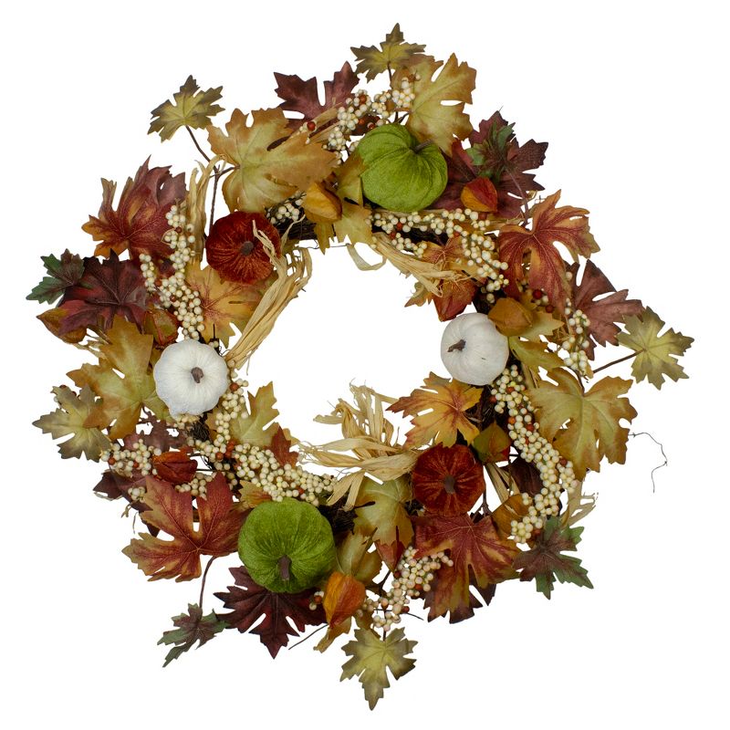 Northlight Green Pumpkins and Straw Artificial Fall Harvest Wreath - 24 inch, Unlit, 1 of 4