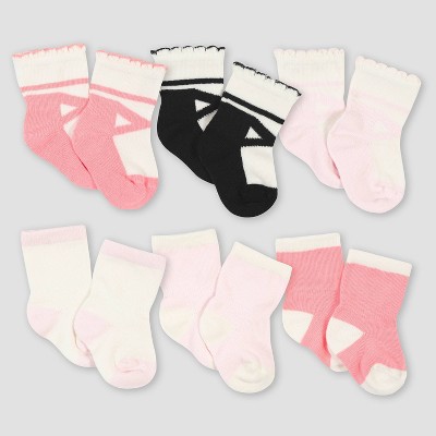 Gerber Baby Girls' 6pk Ballerina Jersey Wiggle Proof Socks - Pink 0-6M