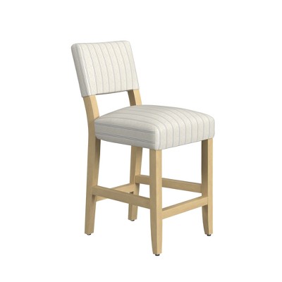 Blue and White Striped Upholstered Wood Counter Stool