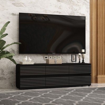 FUFU&GAGA Black Multipurpose 6-Drawer Dresser and Tv Stand Console
