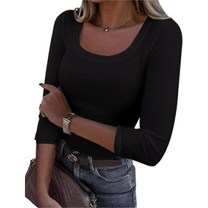 Women's Square Neck T-Shirts 3/4 Sleeve Slim Fit Tops Casual Tops - 1 of 4