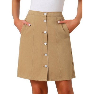 Allegra K Women's Elastic Back Short Button Down Denim Skirts with Pockets