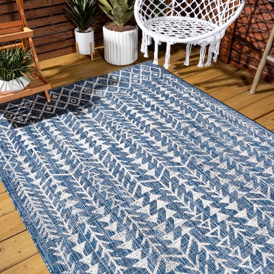 Bohemian Blue/Ivory Geometric Synthetic Easy-Care Area Rug 3x5