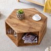GlasFlength Coffee Table, Modern Hexagonal Coffee Table with Storage Space, Suitable for Living Room, Study Room, Bedroom, Brown, 31.5"*31.5"*14" - 3 of 4