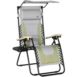 Outsunny Zero Gravity Folding Reclining Chair, Outdoor Steel Lounger Chair with Padded Fabric, Cup Holder, Shade Cover, and Headrest for Poolside, Events, and Camping, Green