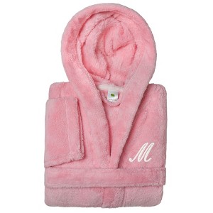 Personalized Linum Kids 100% Polyester SUPER PLUSH Double Brushed Hooded Bathrobe in White Script Font - 1 of 3