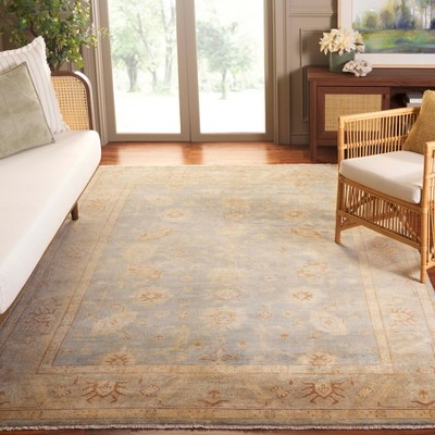 Oushak Light Blue and Beige Hand-Knotted Wool Rug 6' x 9'