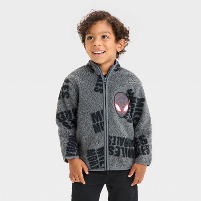 Toddler Boys' Marvel Spidey Miles Morales Cozy Faux Shearling Zip-Up Top - Gray