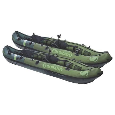 Sevylor Colorado 2 Person Inflatable Kayak w/ Adjustable Seats & Carry  Handles for Lakes, Oceans, & White Water Rapids, Green, Set of 2