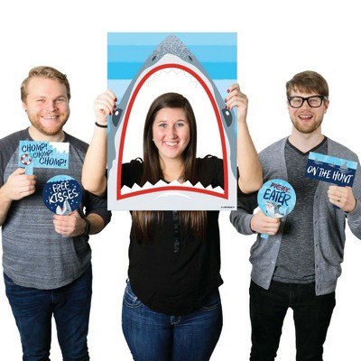 Big Dot of Happiness Shark Zone - Jawsome Shark Viewing Week or Birthday Party Selfie Photo Booth Picture Frame & Props - Printed on Sturdy Material