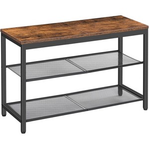 3-in-1 Industrial Storage Bench: Seat, Display & Organizer - 3-Tier Mesh Shoe Rack for Entryway, Living Room or Hallway - 1 of 4