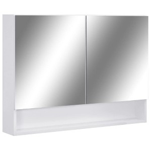 vidaXL LED Bathroom Mirror Cabinet in White, MDF Construction with Ample Storage, LED Strip Lighting Feature and On/Off Button - 1 of 4