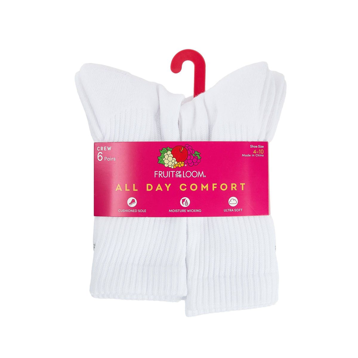 Fruit of the Loom Women's Cushioned 6pk Crew Athletic Socks 4-10 - thumbnail 3
