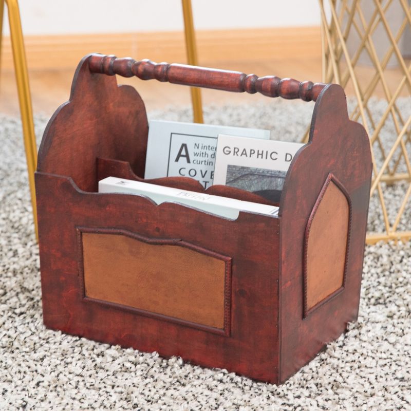 Quickway Imports Handcrafted Decorative Wooden Magazine Rack with Handle, 2 of 6