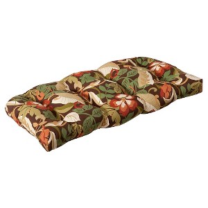 Outdoor Wicker Bench/Loveseat/Swing Cushion - Brown/Green Floral