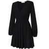 Womens Deep V Neck Mini Dress Long Sleeve Elastic Waist A Line Casual Wrap Midi Dress - 3 of 4
