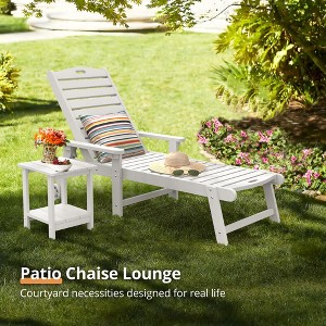 Chaise Lounge Chair with Table, 2-Piece, Outdoor Pool Lounge Chairs with Adjustable Backrest, Resin Patio Lounge Chairs with Wheels for Outside - 1 of 4