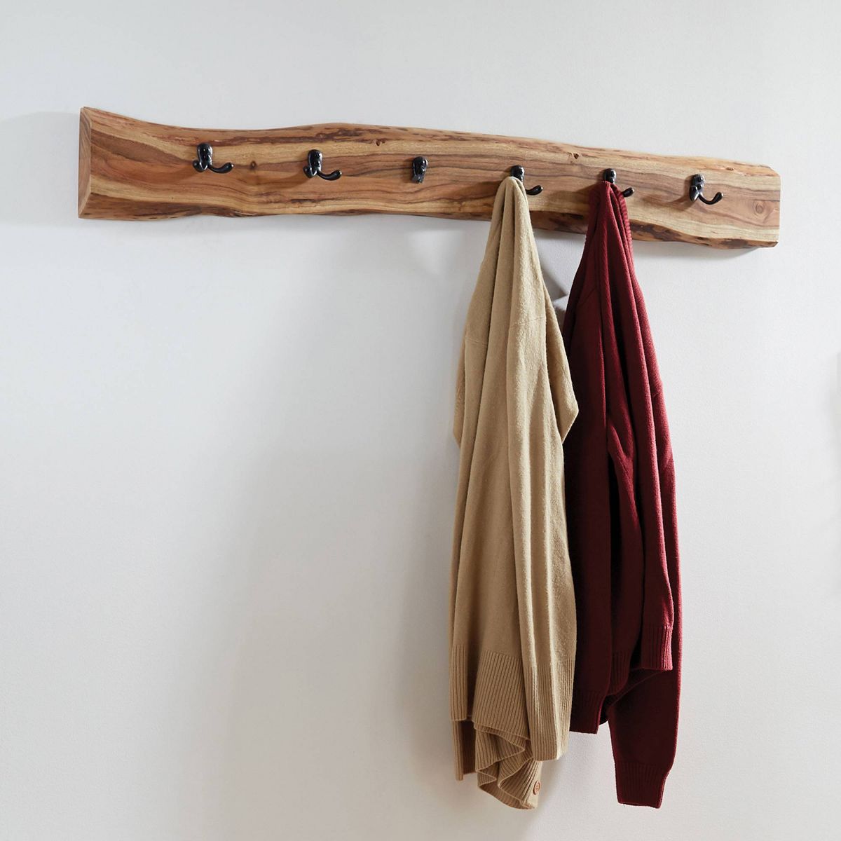 48" Hairpin Live Edge Wood Bench with Coat Hook Set Natural - Alaterre Furniture - thumbnail 5