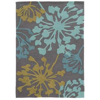 5'x7' Trio 412 Dandelion Area Rug Gray/Aqua - Linon