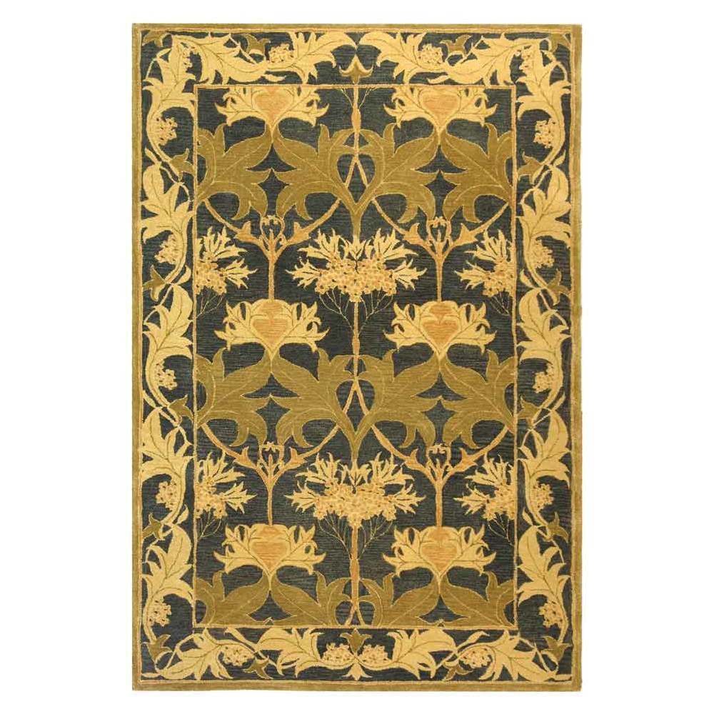 Navy/Sage (Blue/Green) Leaf Tufted Area Rug 5'X8' - Safavieh