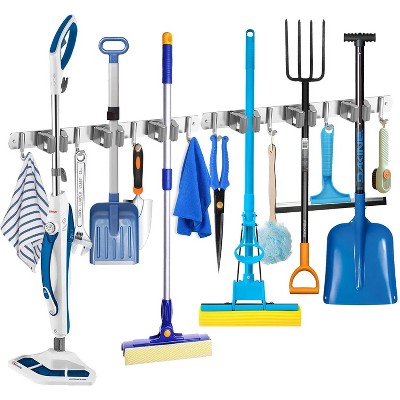 LunaLulinlk 2 Packs Mop and Broom Holder Wall Mount, Utility Hooks Mop Hanger, Broom Organizer Wall Hanging Rack