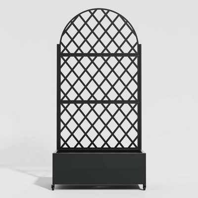 Lirago 6 ft. H x 3 ft. W Metal Planter Box privacy screen Garden Bed with Trellis and Wheels - Black